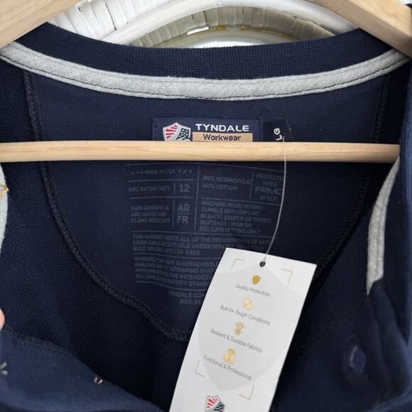Tyndale Shirt Large Flame Resistant Navy Henley Long Sleeve Pocket CAT2 AR FR - Picture 4 of 9